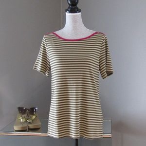 NEW Christopher & Banks Olive Pink Striped Tee M